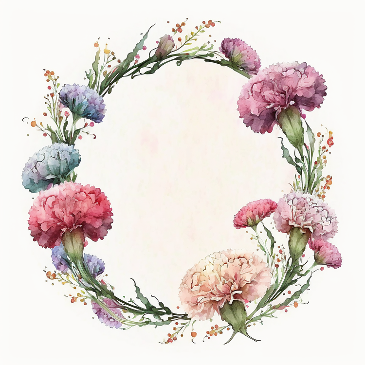 Carnations Wreath,Flowers,Watercolor