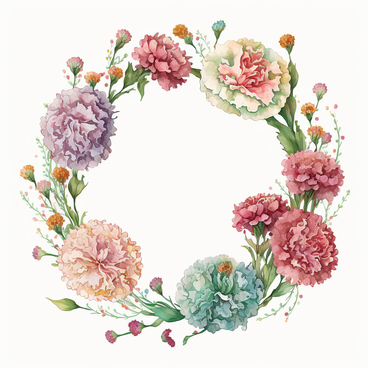 Carnations Wreath,Watercolor Carnations,Floral Wreath