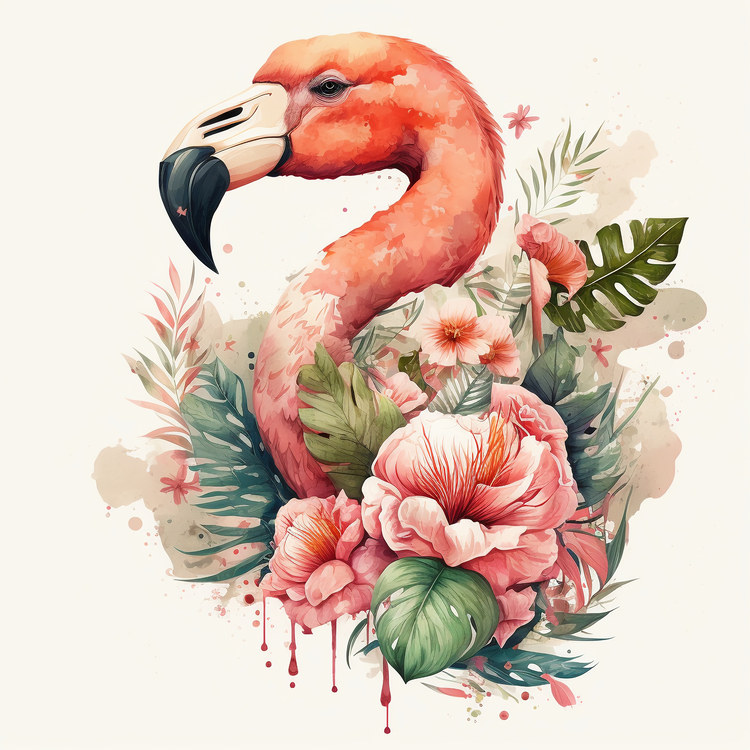 Flamingo,Watercolor,Pink