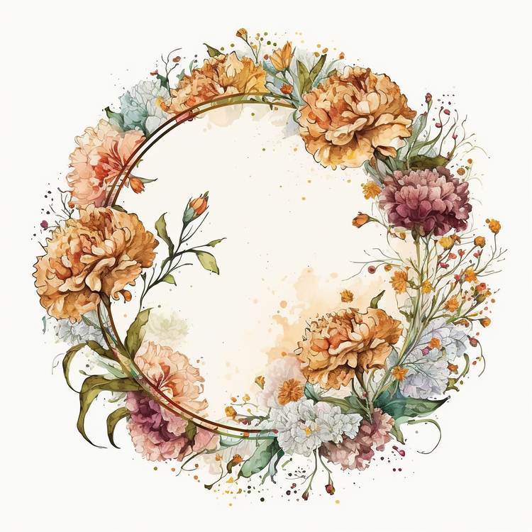 Carnations Wreath,Floral Wreath,Watercolor Floral Wreath