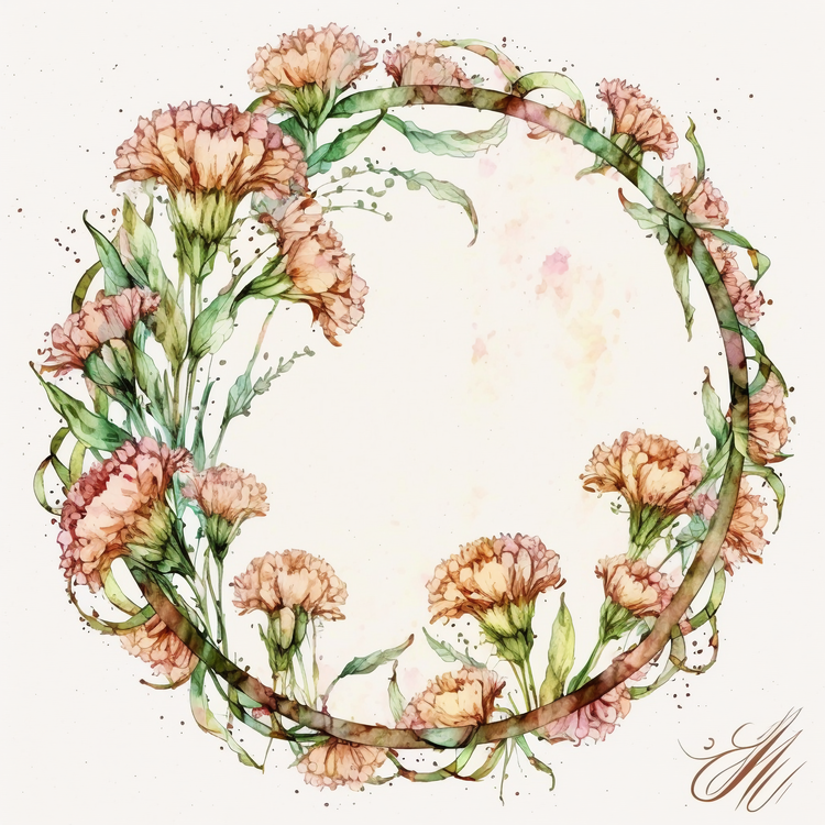 Carnations Wreath,Watercolor,Floral