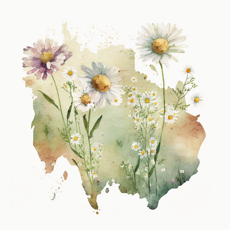 Retro Daisy Flower,Daisy Flower,Watercolor Daisy Flower