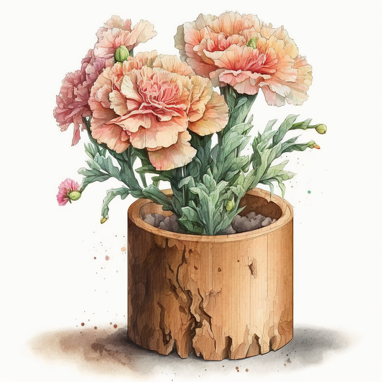 Watercolor Carnation Flowers,Potted Plants,Carnations