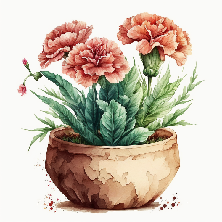 Watercolor Carnation Flowers,Potted,Carnation