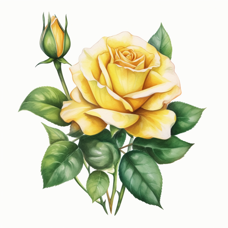 Yellow Rose,Rose,Watercolor