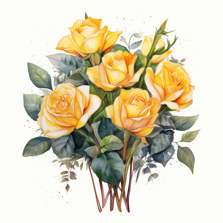 Yellow Rose,Rose,Watercolor