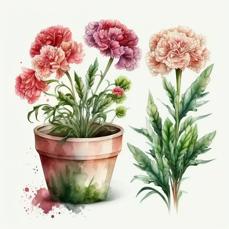 Watercolor Carnation Flowers,Carnation,Potted Plant