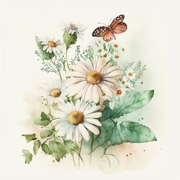Retro Daisy Flower,Daisy Flower,Watercolor Daisy Flower