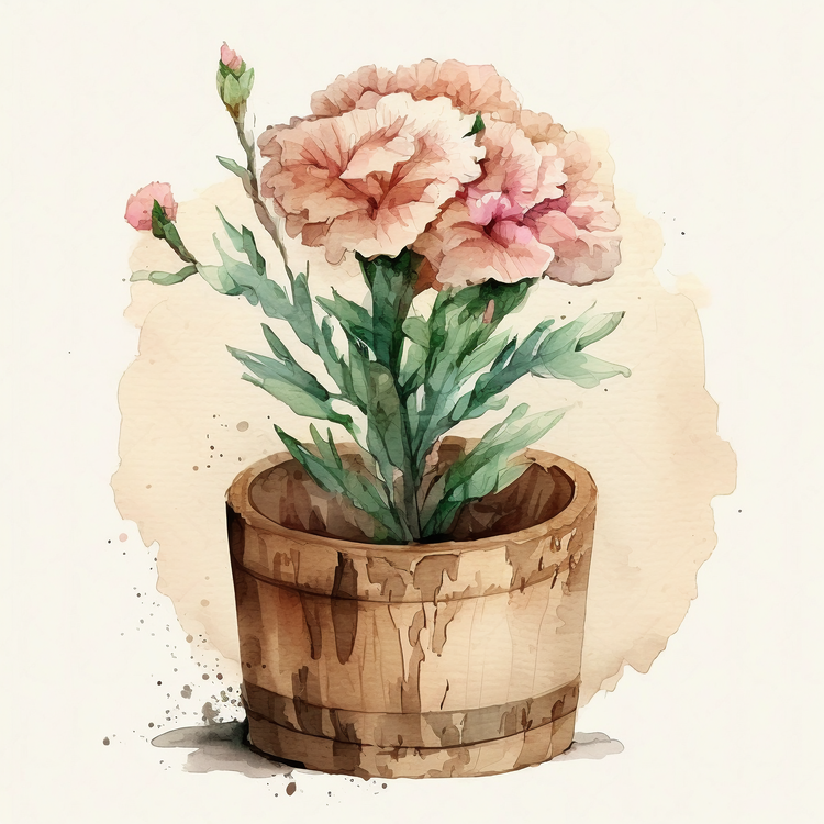 Watercolor Carnation Flowers,Flower,Potted Plant