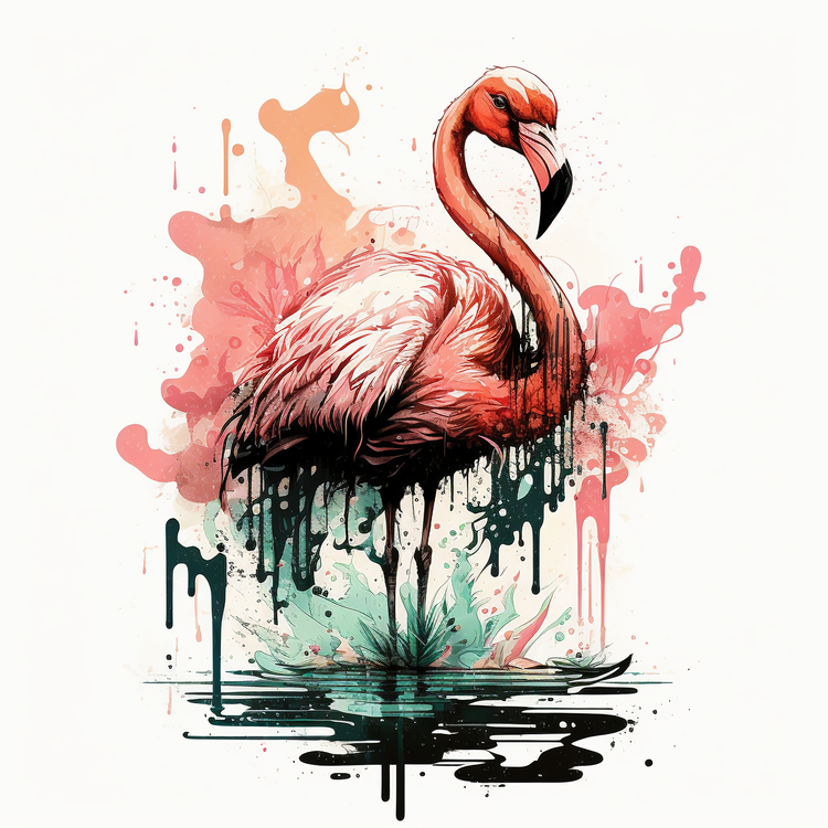 Flamingo,Watercolor,Splashes