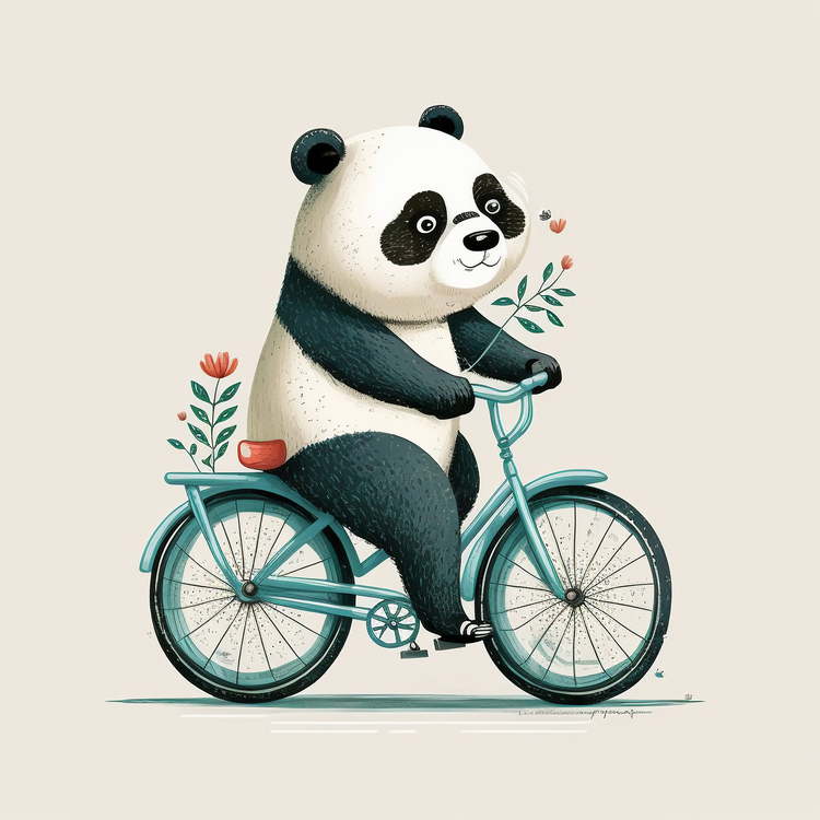Panda,Bicycle,Cartoon