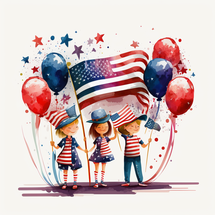 Usa Independence Day,American Flag,Watercolor Illustration