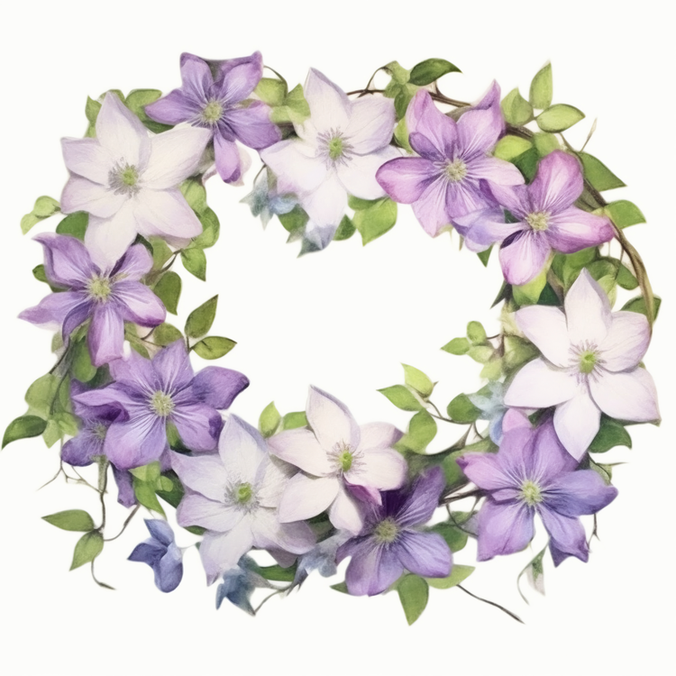Clematis Flower,Purple Flowers,Wreath