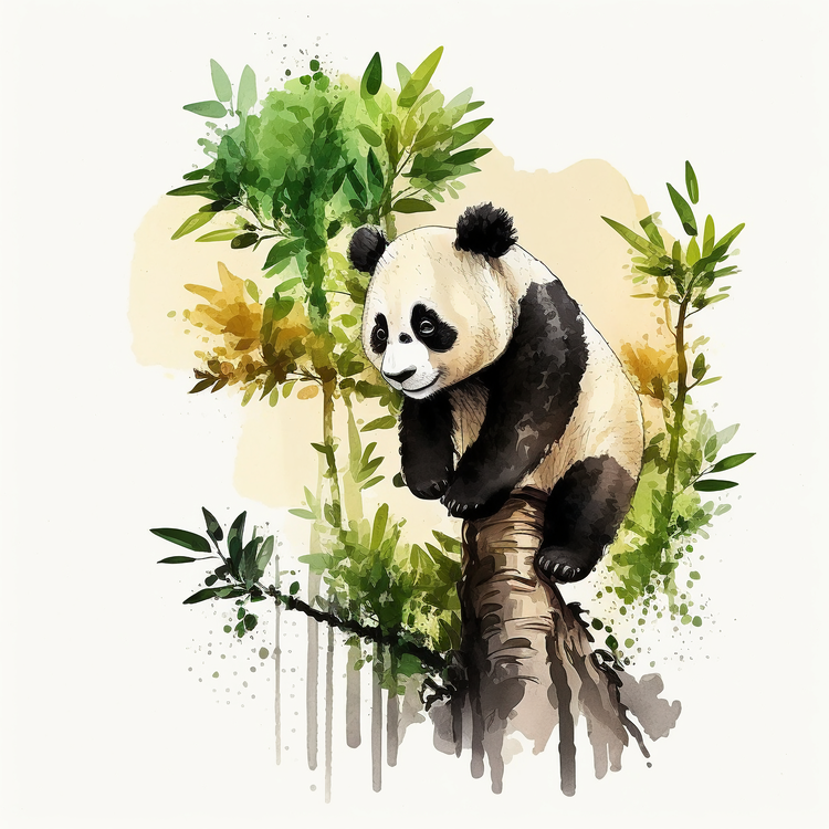 Panda,Bamboo,Watercolor