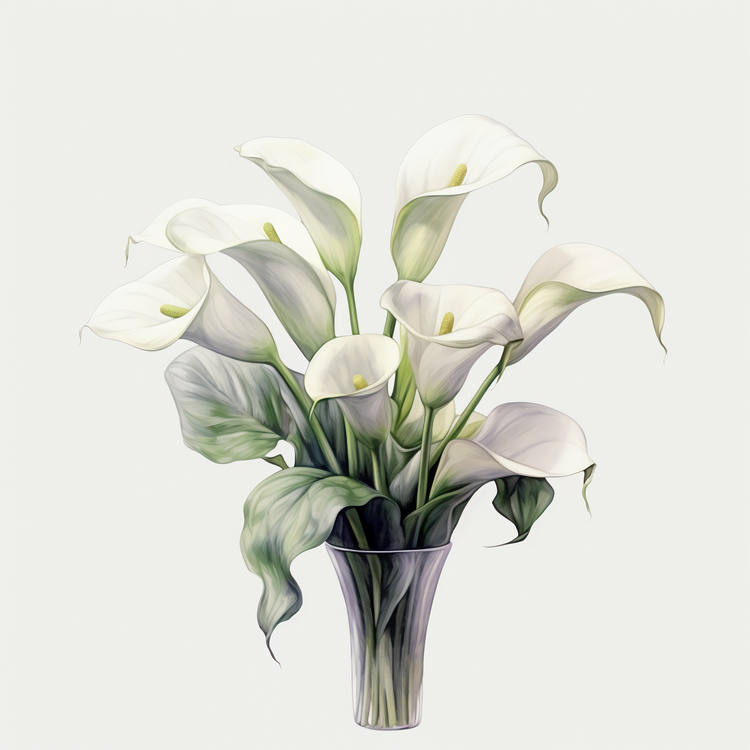 Calla Lily,Bouquet Of White Calla Lilies,Glass Vase