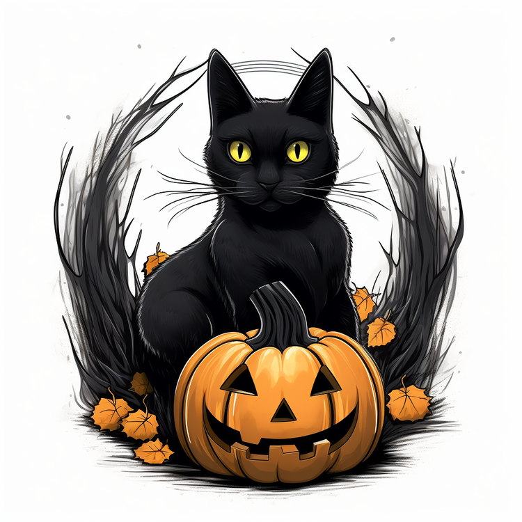 Halloween Black Cat,Black Cat,Pumpkin