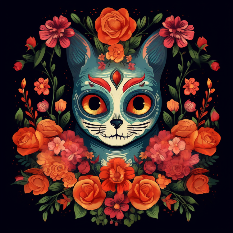 Dia De Los Muertos,Cat,Skull