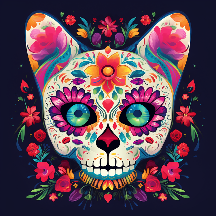 Dia De Los Muertos,Cat,Colorful
