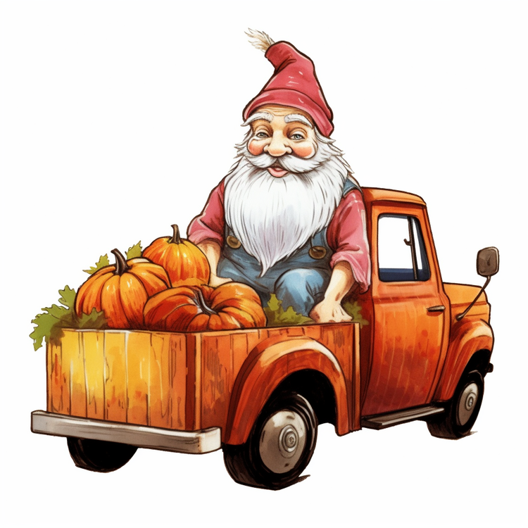 Gnome,Pumpkins,Orange Truck