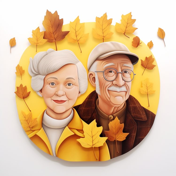 Grandparents Day,Senior Couple,Fall Leaves