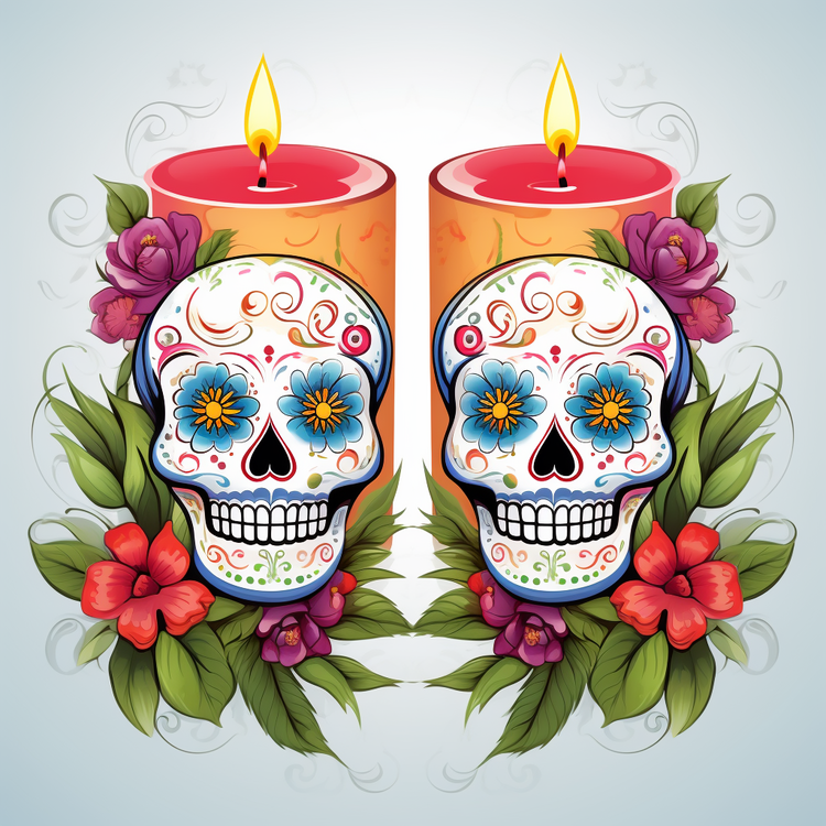 Candles,Sugar Skull,Day Of The Dead