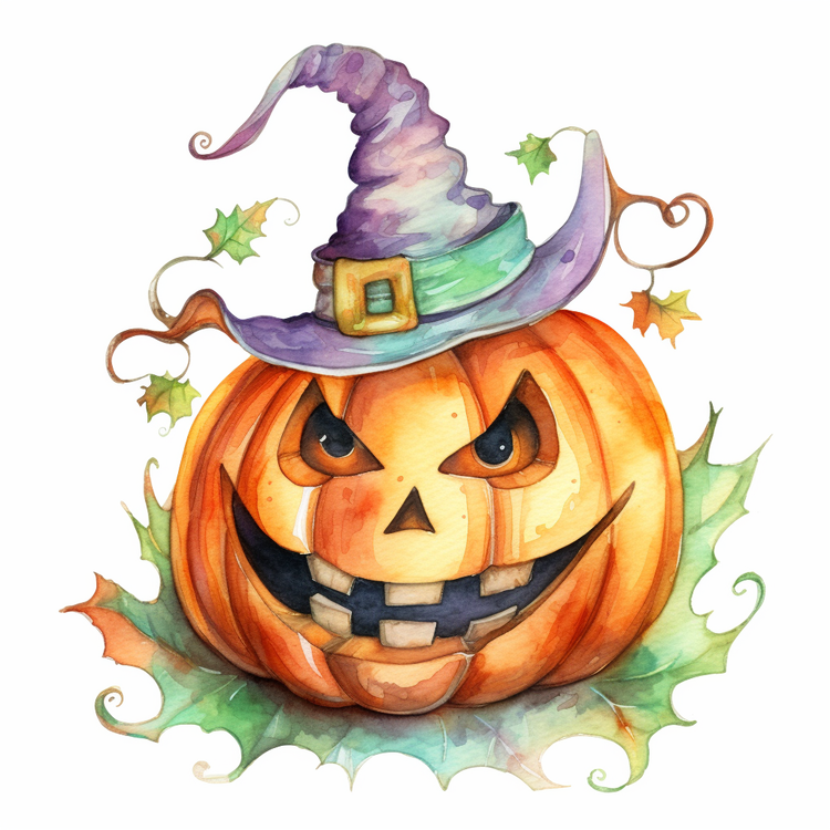 Jackolantern,Halloween Pumpkin,Watercolor