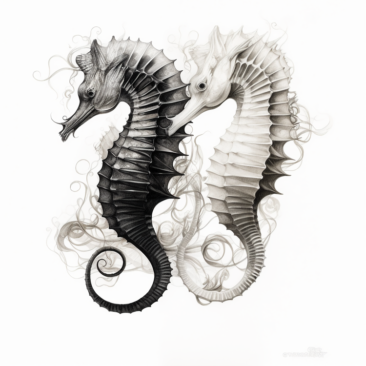 Seahorse,Whimsical,Black And White