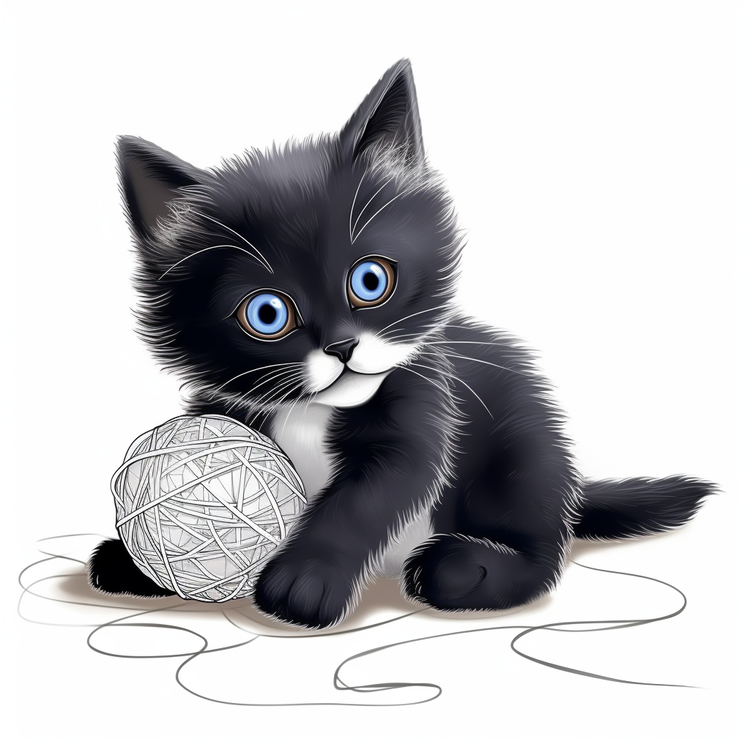 Cat Playing Yarn Ball,Cat,Black