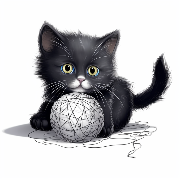 Cat Playing Yarn Ball,Kitten,Black