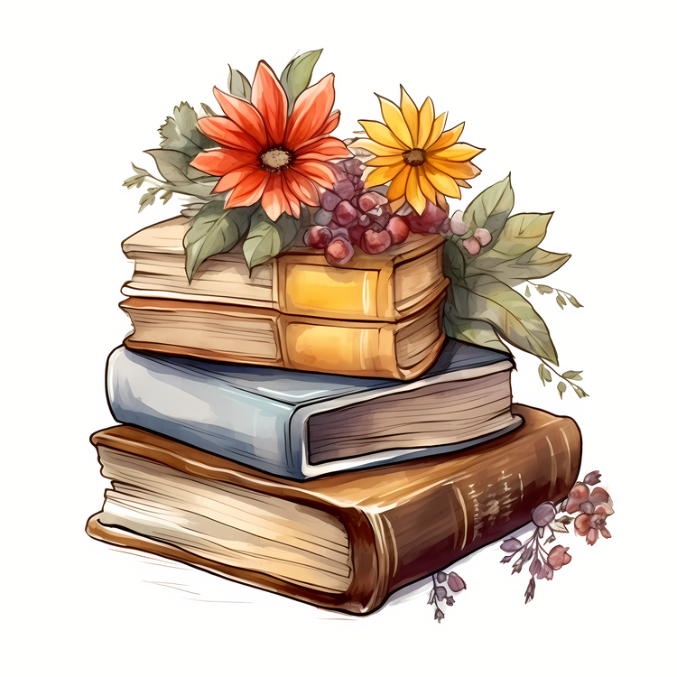 Stack Of Old Books,Autumn Flowers,Others