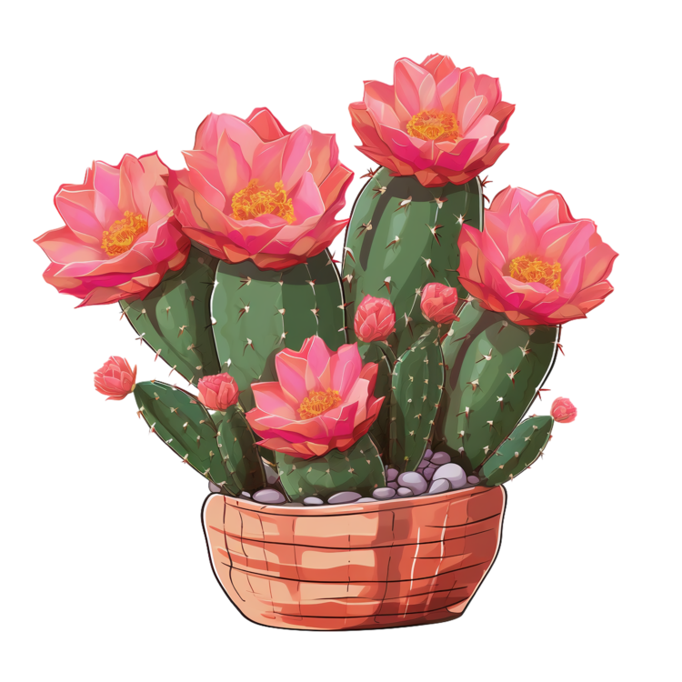 Succulent Cactus,Cactus,Pink Flowers