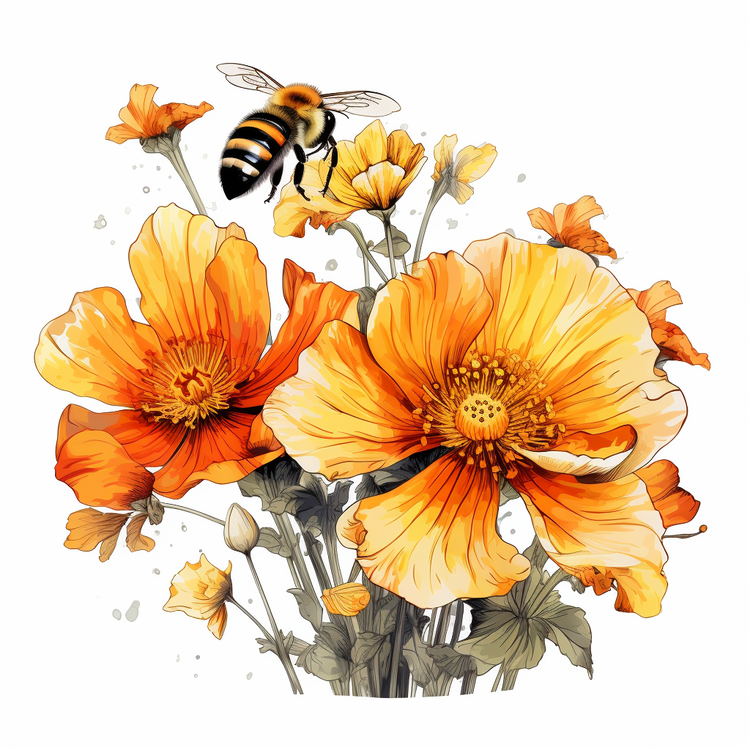Honey Bee,Orange,Peonies