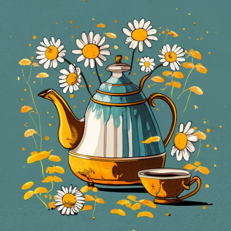 Chamomile Tea,Tea Pot,Daisies