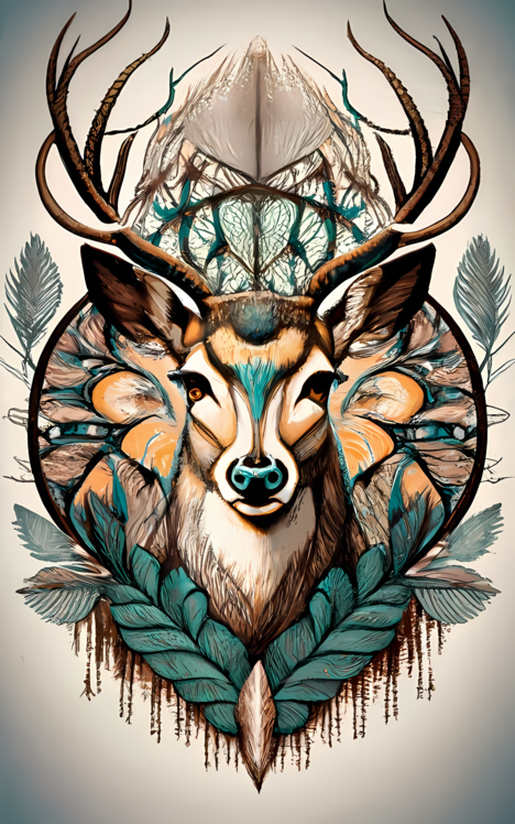 Deer With Feathers And Vines,Others