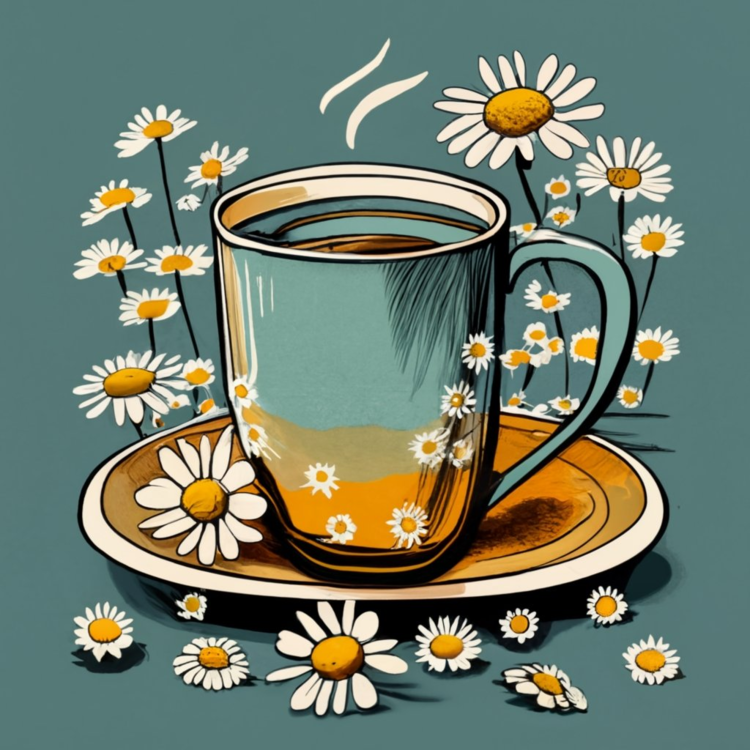 Chamomile Tea,Daisies,Tea Cup