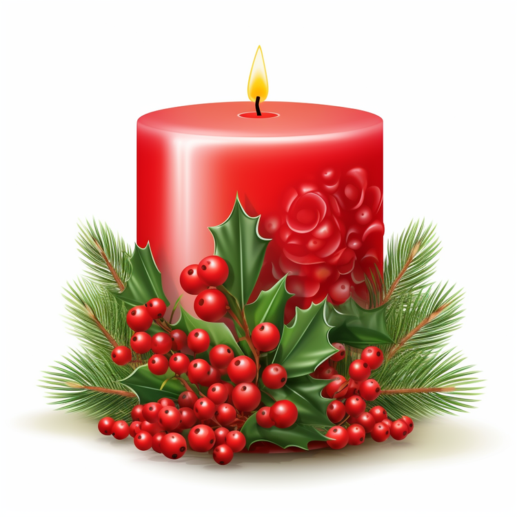 Christmas Candle,Holly,Berries