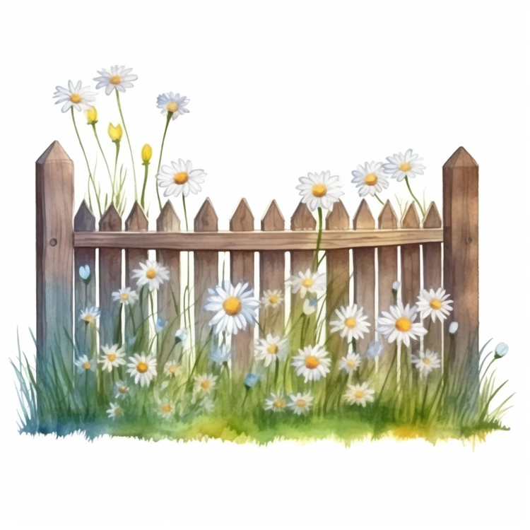 Wooden Garden Fence,Grass,Flowers