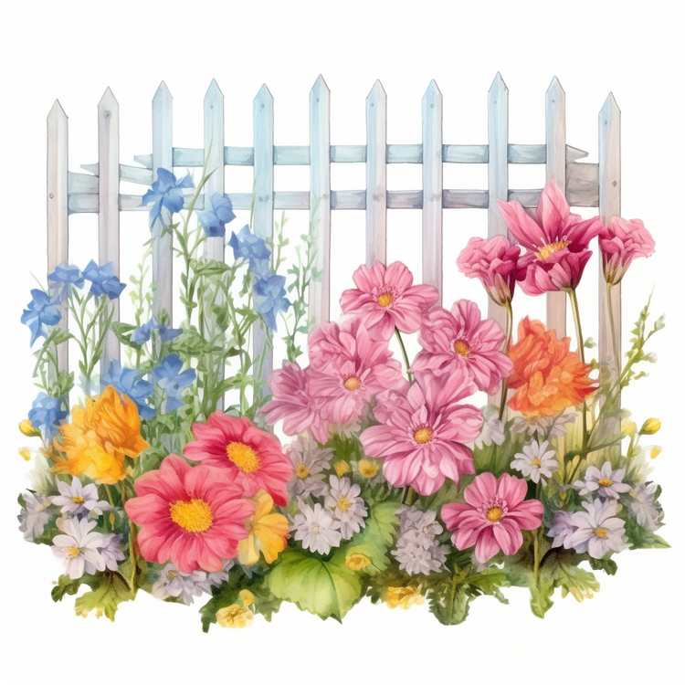 Wooden Garden Fence,Flower Garden,Colorful Flowers
