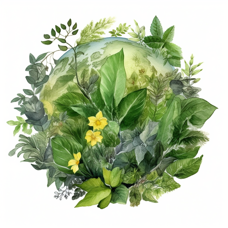 Green Planet Earth,Watercolor,Plants