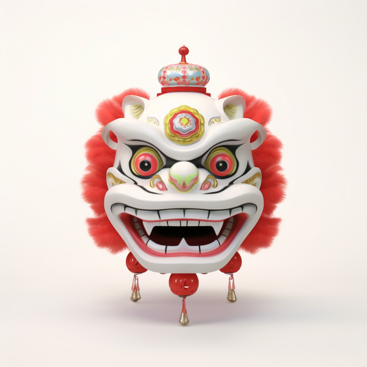 Chinese Lion Dance Head,Chinese Lion Mask,Red And White