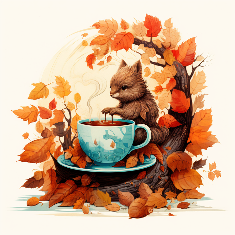 Autumn Coffee,Forest,Squirrel