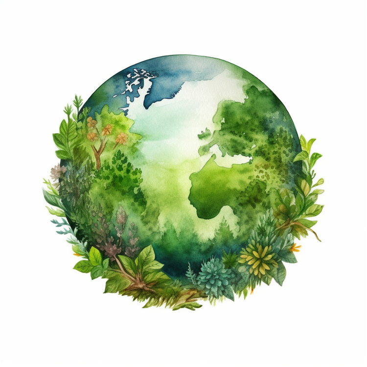 Green Planet Earth,Landscape,Watercolor