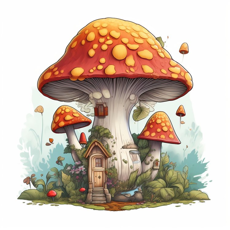 Mushroom House,Fantasy Illustration,Cute Illustration
