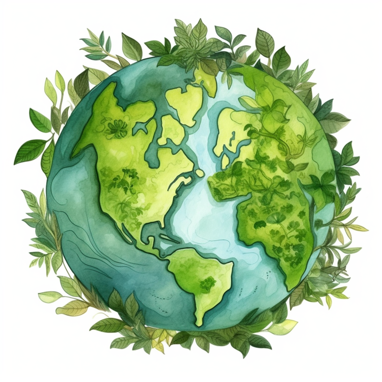 Green Planet Earth,Watercolor,Green