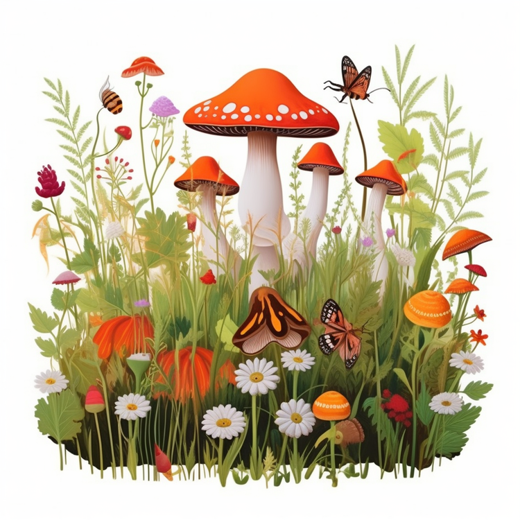 Mushroom House,Mushrooms,Flowers