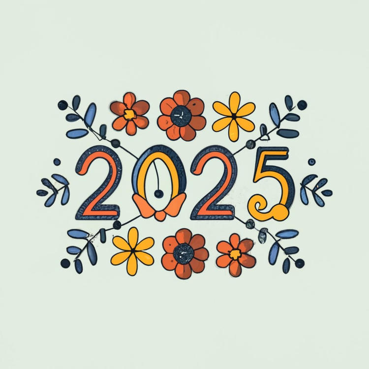 2025 Happy New Year,Flower,Graphic Design