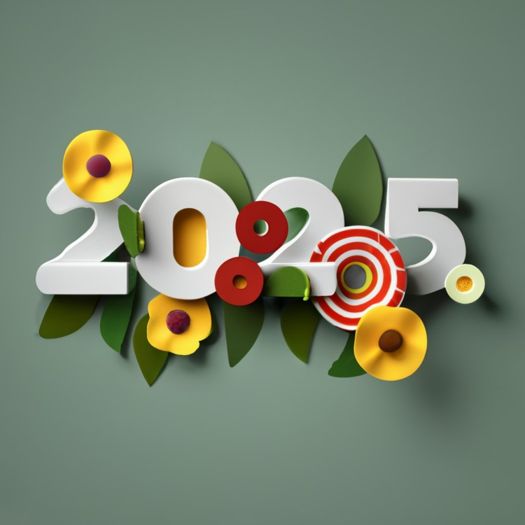 2025 Happy New Year,Paper Cut,Floral