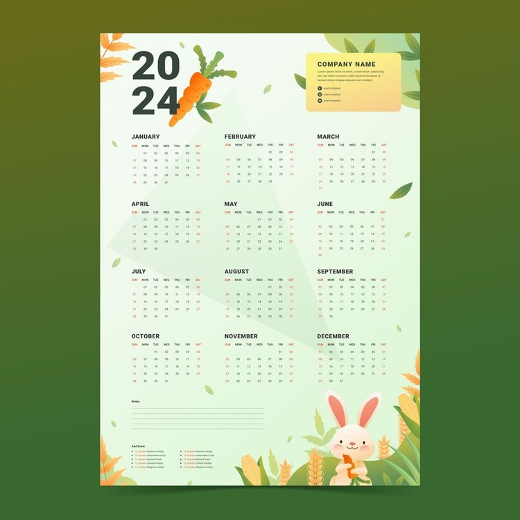2024 Yearly Calendar,Easter Calendar,Easter Eggs