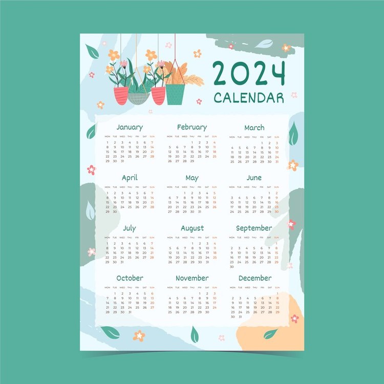2024 Yearly Calendar,Calendar,Plant
