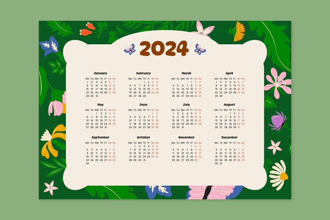 2024 Yearly Calendar,Calendar,Planner
